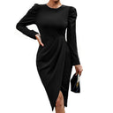 Chic Draped Dress with Puff Sleeves