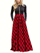 Chic Long Sleeve Maxi Dress in Modern Check