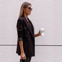 Chic Checkered Blazer Jacket with Double-Breasted Closure
