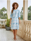 Chic Puff Sleeve Dress with Tie-Dye Design