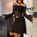 Floral Lace Off-Shoulder Top with Flared Sleeves