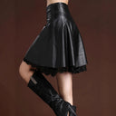 Chic Faux Leather Skirt with Lace Decoration