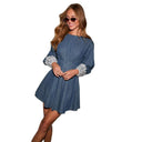 Chic Denim Dress with Statement Sleeves and Lace Details