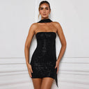 Sequin Off-the-Shoulder Cocktail Dress with Cape
