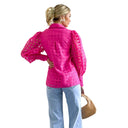 Chic Blouse with Sheer Puff Sleeves in Trendy Check Design
