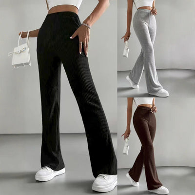 Chic Ribbed High-Waist Pants for Women