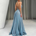 Stunning Open Back Evening Dress with Shimmering Fabric