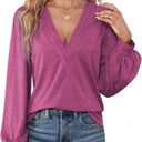 Chic V-Neck Blouse with Puff Sleeves for Women