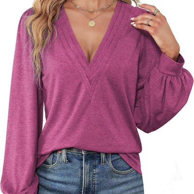 Chic V-Neck Blouse with Puff Sleeves for Women