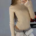 High Collar Ribbed Texture Ladies Bodysuit