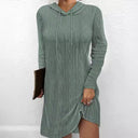 Chic Hooded Knit Dress with Side Slit