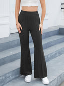 Chic Women's Flared Knit Pants with Elastic Waistband