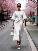 Chic Midi Dress with Wide Waist Belt and Relaxed Sleeves