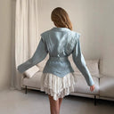 Chic Women's Blazer with Statement Sleeves and Tie Belt
