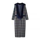 Chic Women's Long Blazer with Stylish Check Design and Plush Velvet Collar