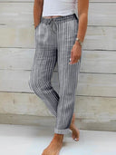 Stylish Women's Striped Cotton Pants with Adjustable Waist