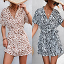 Trendy Zebra Print Women's Short Sleeve Dress with Belt