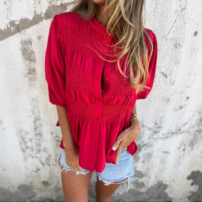 Chic Ruffled Blouse with Button Placket for Women
