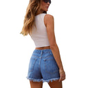 High-Waisted Distressed Denim Shorts with Frayed Hem