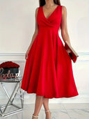 Chic A-Line Wrap Dress with V-Neck Design