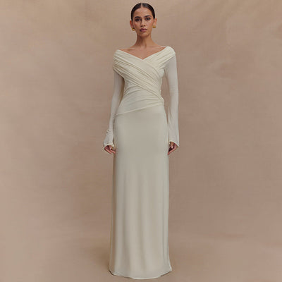 Chic Off-Shoulder Maxi Dress with Stylish Wrap Accents