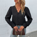 Chic Women's Blouse with Lace Details & Flounce Sleeves