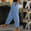 Chic Linen Pants with Side Slits and Elastic Waist