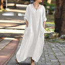 Chic Women's Maxi Dress with Pockets & Buttons