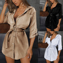 Chic Women's Belted Shirt Dress with Button Placket
