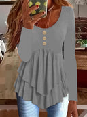 Chic Layered Long Sleeve Blouse with Button Accents