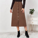 Chic Women's Long Cord Skirt with Button Detail