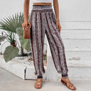 Bohemian Floral Print Women’s Pants with Elastic Waist