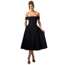 Off-Shoulder Women's Cocktail Dress with Flowing Skirt