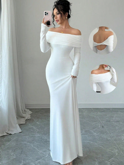 Chic Off-Shoulder Maxi Dress with Long Sleeves