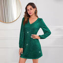Stylish V-Neck Long Sleeve Cocktail Dress for Women