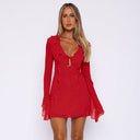 Ruffled Women's Dress with Deep V-Neck Design