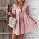 V-Neck Summer Dress with Gathered Design for Women