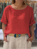 Women’s Linen Blouse with Rolled Sleeves