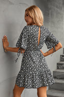 Floral Design Women's Dress with Stylish Button Accents