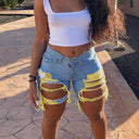 Trendy Women's Destroyed Denim Shorts with Frayed Hems