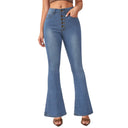 High-Waisted Flared Jeans with Button Detail for Women