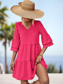 Chic Women's Short Sleeve V-Neck Dress with Ruffled Hem