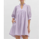 Chic Women's Short Sleeve Dress with Ruffle & Stand-Up Collar
