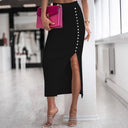 Chic Knit Skirt with Button Detail and Slit