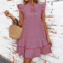 Boho Ruffle Dress with High Neck Collar