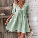 V-Neck Summer Dress with Gathered Design for Women