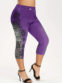 Floral Print Women's Leggings with Elastic Waist