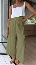 Women's Palazzo Pants with Stretchy Waist and Flowing Legs