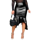 Stylish Women's Midi Skirt with Asymmetrical Hem and Ruffled Detail
