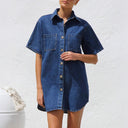 Stylish Women's Denim Shirt Dress with Pockets